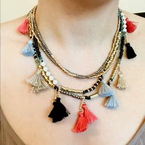 Layered bead tassel necklace/boho bead necklace